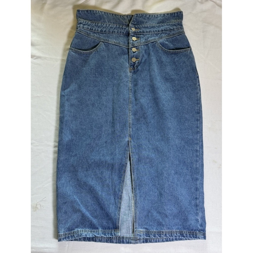 Y2K New York & Co Denim Midi skirt - 100% Cotton- Button Fly- Slit- Large NWT